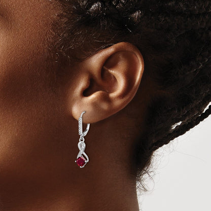 GSSE Sterling Silver Rhodium-plated Created Ruby and Diamond Earrings