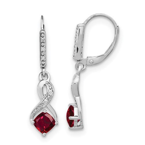 GSSE Sterling Silver Rhodium-plated Created Ruby and Diamond Earrings