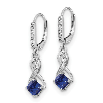 GSSE Sterling Silver Rhodium-plated Created Sapphire and Diamond Earrings