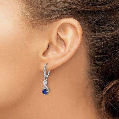 GSSE Sterling Silver Rhodium-plated Created Sapphire and Diamond Earrings