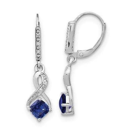 GSSE Sterling Silver Rhodium-plated Created Sapphire and Diamond Earrings