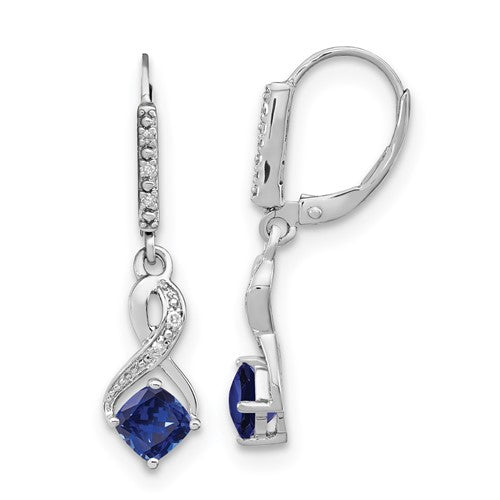 GSSE Sterling Silver Rhodium-plated Created Sapphire and Diamond Earrings