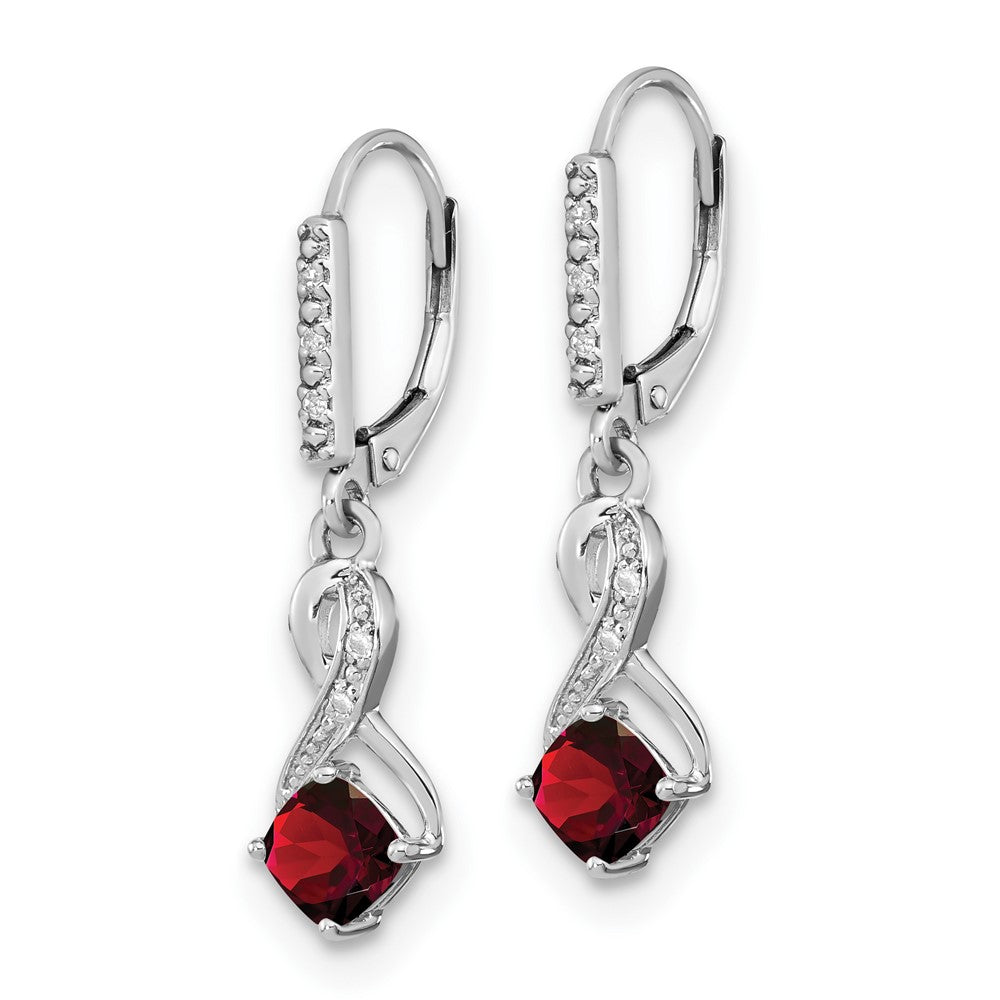 Sterling Silver Rhodium-plated Garnet and Diamond Earrings