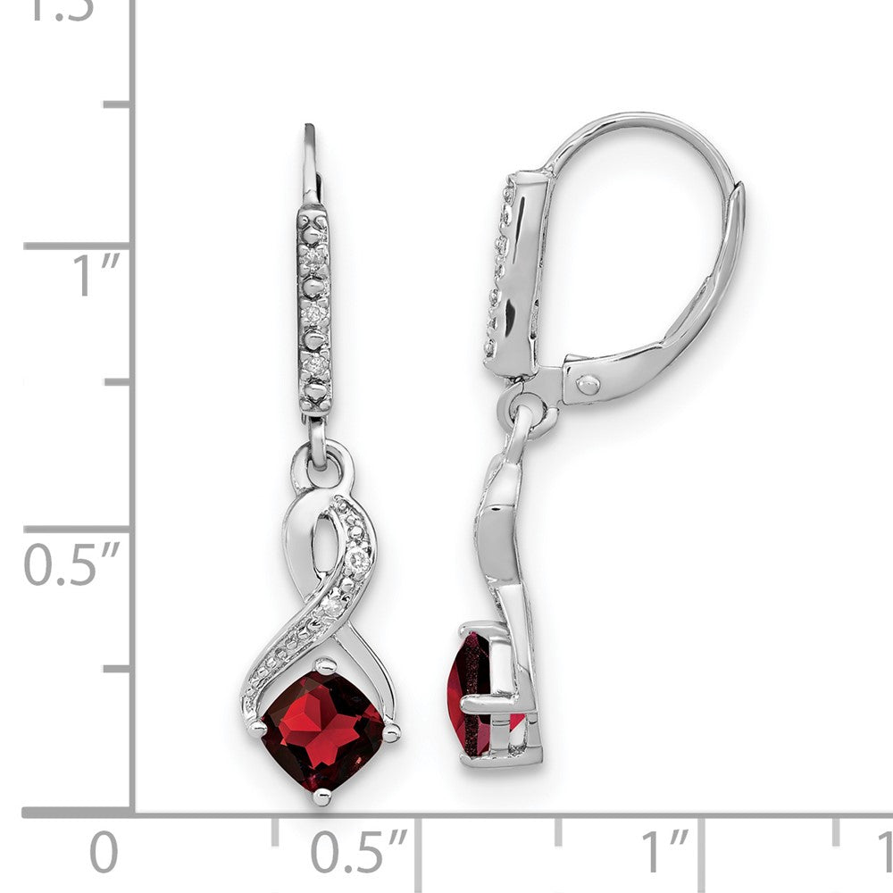 Sterling Silver Rhodium-plated Garnet and Diamond Earrings