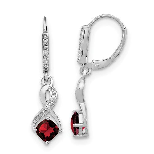 GSSE Sterling Silver Rhodium-plated Garnet and Diamond Earrings