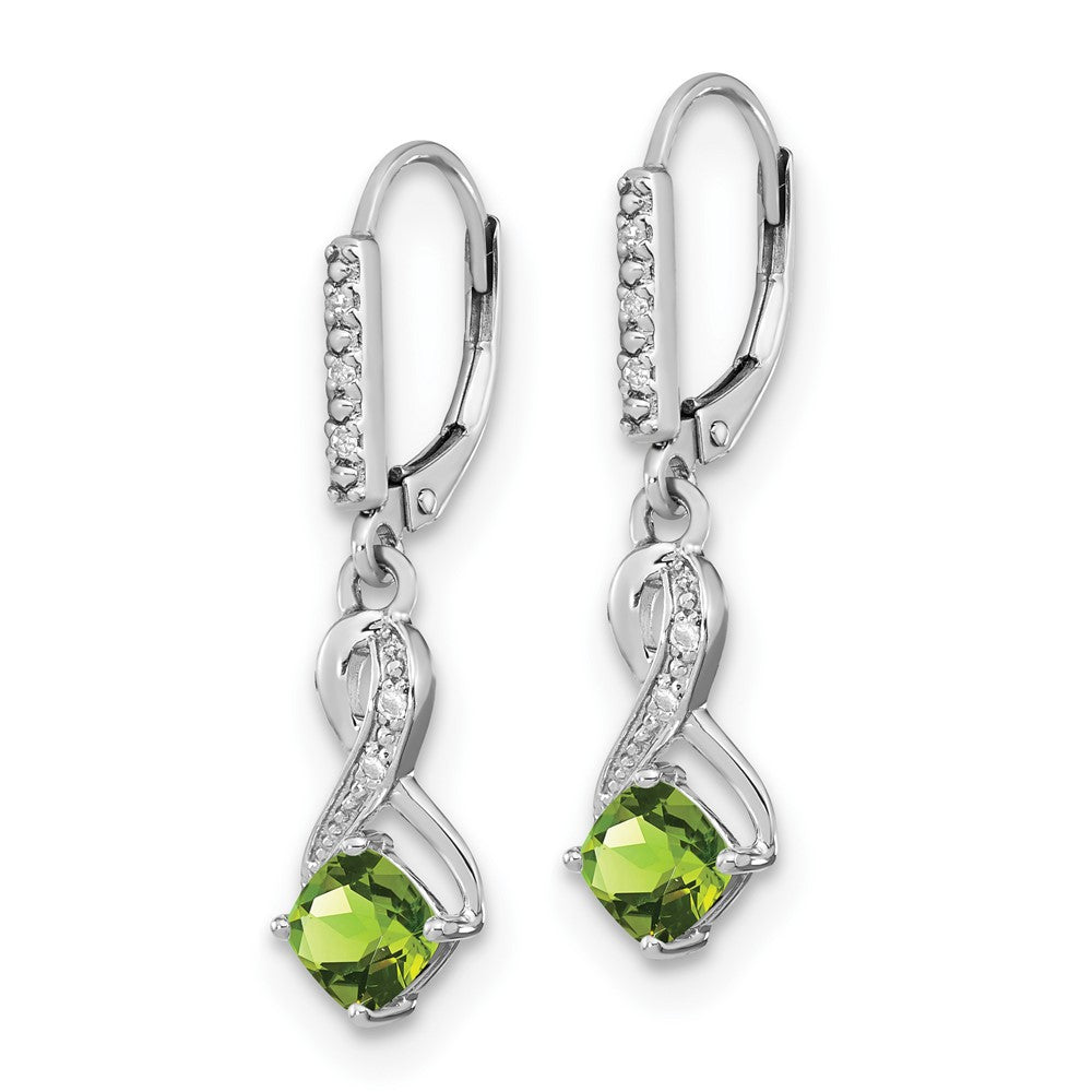 GSSE Sterling Silver Rhodium-plated Peridot and Diamond Earrings