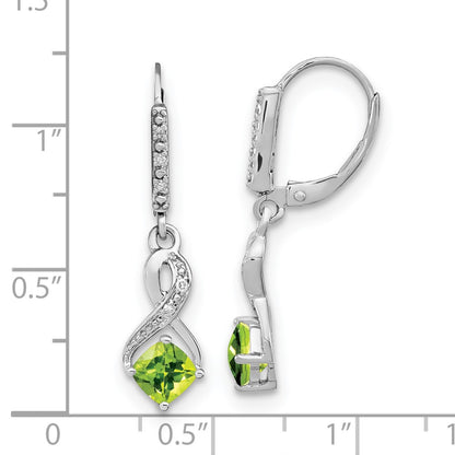 GSSE Sterling Silver Rhodium-plated Peridot and Diamond Earrings