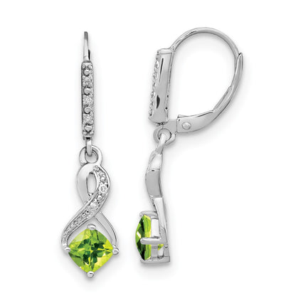 GSSE Sterling Silver Rhodium-plated Peridot and Diamond Earrings