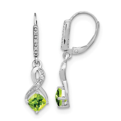 GSSE Sterling Silver Rhodium-plated Peridot and Diamond Earrings