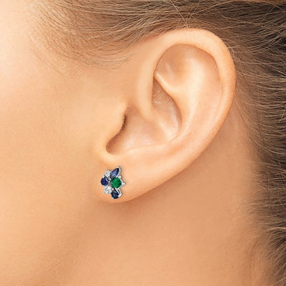 14k White Gold 1/5 carat Lab Grown Diamond VS/SI+ G+ and Created Emerald Post Earrings