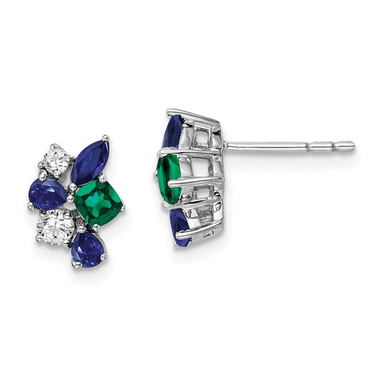 LGWE 14k White Gold 1/5 carat Lab Grown Diamond VS/SI+ G+ and Created Emerald Post Earrings