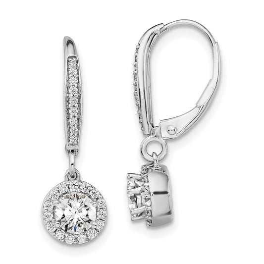 LGWE 14k White Gold 1 carat Lab Grown Diamond VS/SI+ G+ Complete Round Halo Drop Leverback Earrings