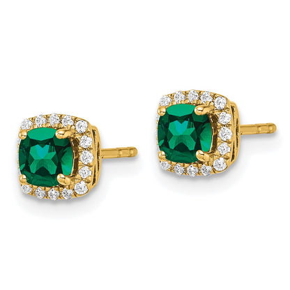 LGYE 14k 1/10 carat Lab Grown Diamond VS/SI+ G+ and Created Emerald Complete Square Halo Post Earrings