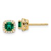 LGYE 14k 1/10 carat Lab Grown Diamond VS/SI+ G+ and Created Emerald Complete Square Halo Post Earrings