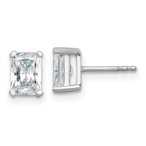 LGWE 14k White Gold 1 1/2 carat Lab Grown Diamond VS/SI+ G+ Radiant Complete Four Prong Stud Earrings