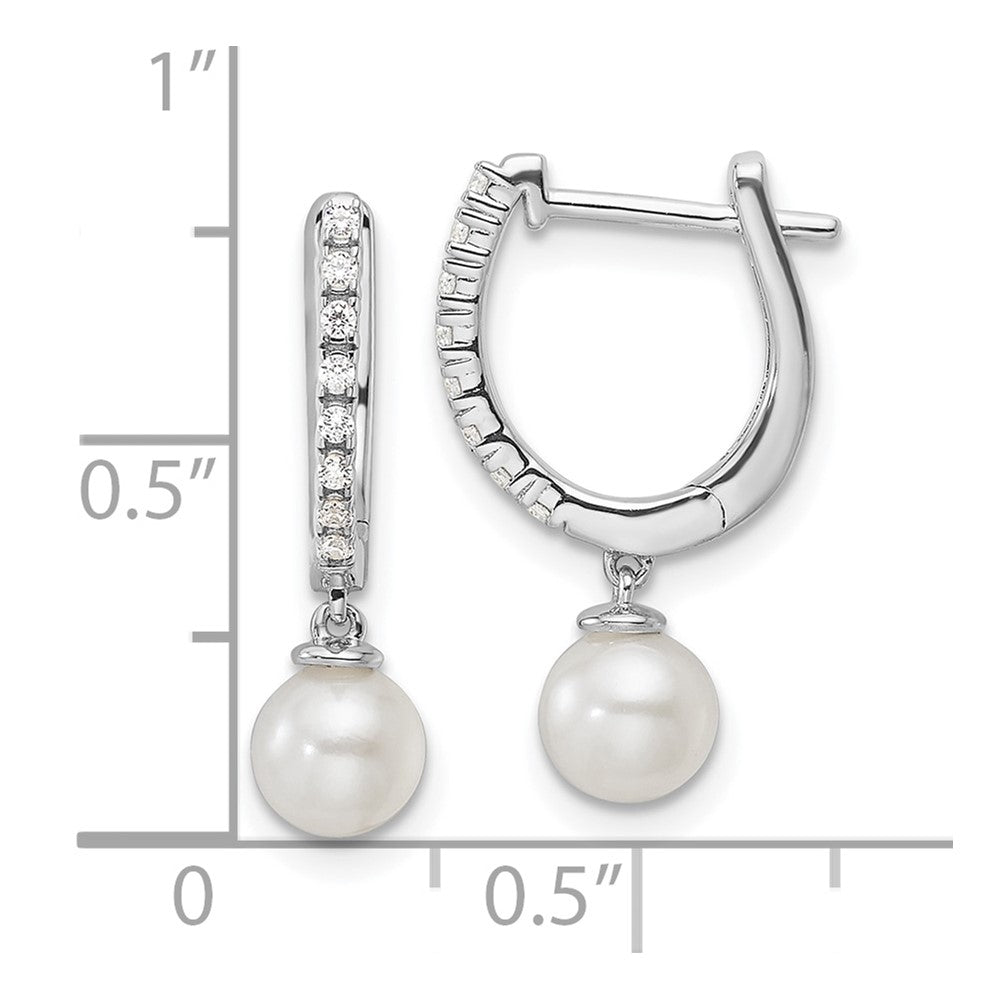 LBYE 14k White Gold 1/10 carat Lab Grown Diamond VS/SI+ G+ and 5.50 mm Round Freshwater Cultured Pearl Complete Hinged Hoop Earrings