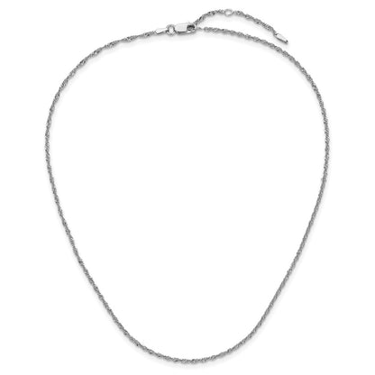 Sterling Silver Rh-plated 1.6mm Singapore 1in+1in Adjustable Chain