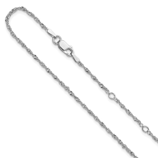 Sterling Silver Rh-plated 1.6mm Singapore 1in+1in Adjustable Chain