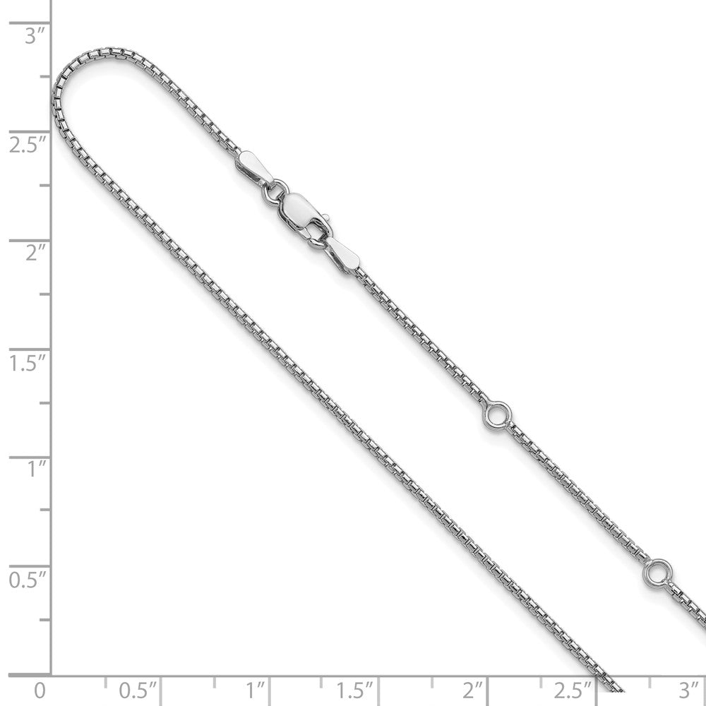 Sterling Silver Rh-plated 1.2mm Round Box 1in+1in Adj. Chain