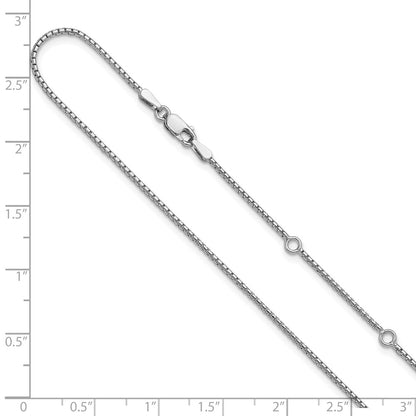 Sterling Silver Rh-plated 1.2mm Round Box 1in+1in Adj. Chain