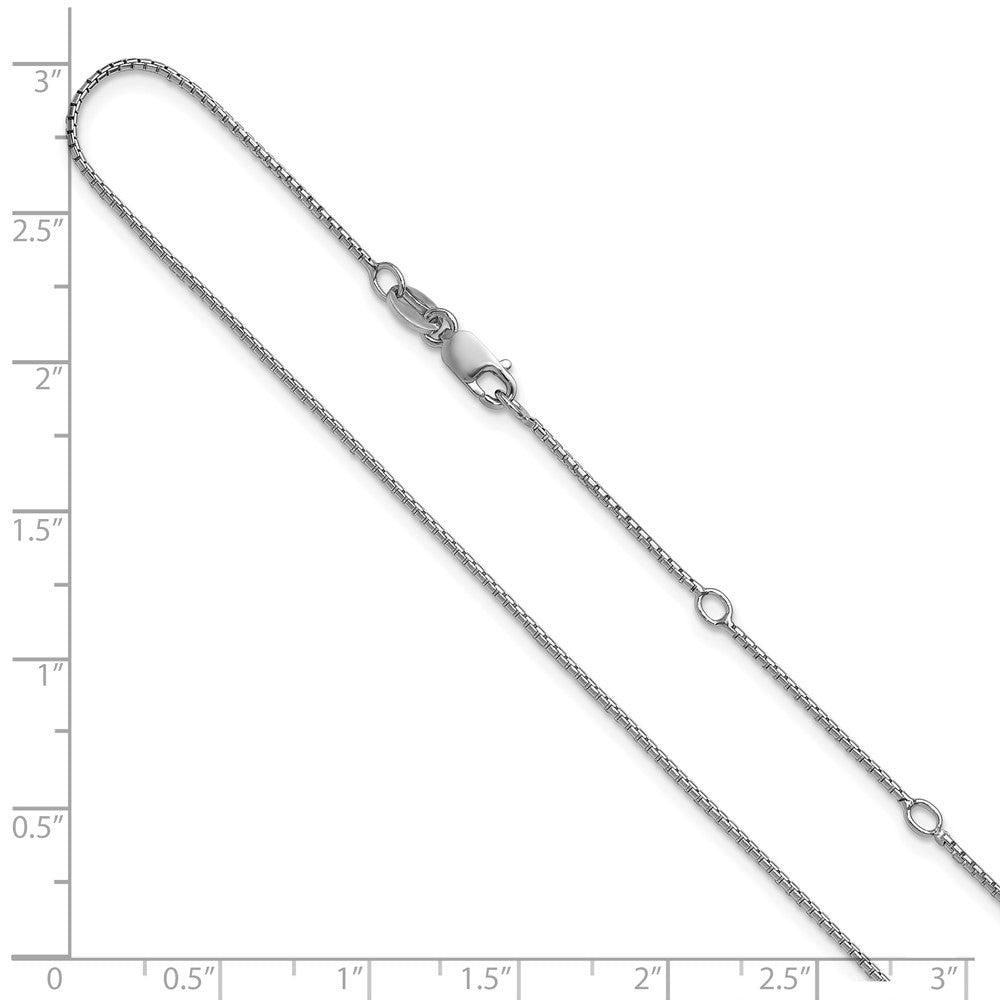 Sterling Silver Rh-plated .95mm Round Box 1in+1in Adj. Chain