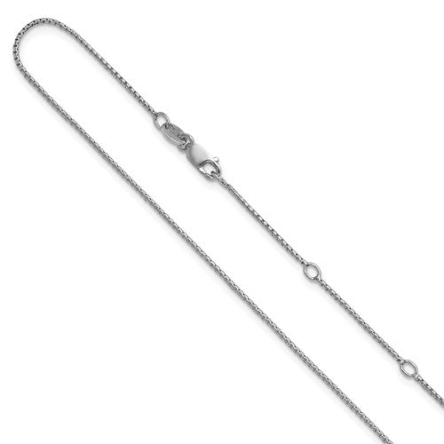 SSC Sterling Silver Rh-plated .95mm Round Box 1in+1in Adj. Chain