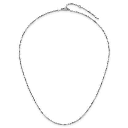SSC Sterling Silver Rh-plated 1.3mm Round Box 1in+1in Adj. Chain