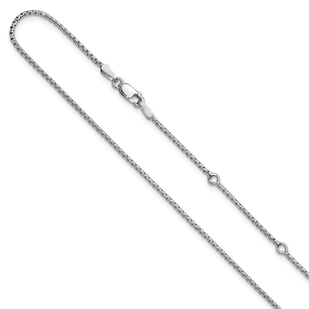 Sterling Silver Rh-plated 1.3mm Round Box 1in+1in Adj. Chain