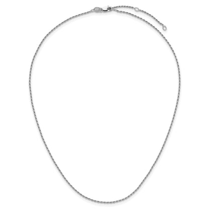 SSC Sterling Silver RH-plt 1.2mm D/C Rope 1in+1in Adjustable Chain