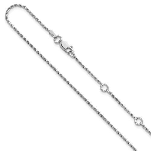 SSC Sterling Silver RH-plt 1.4mm D/C Rope 1in+1in Adjustable Chain