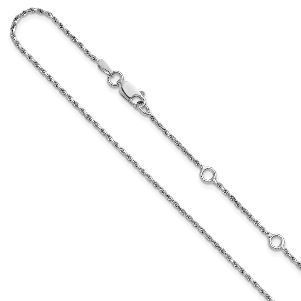 SSC Sterling Silver RH-plt 1.4mm D/C Rope 1in+1in Adjustable Chain