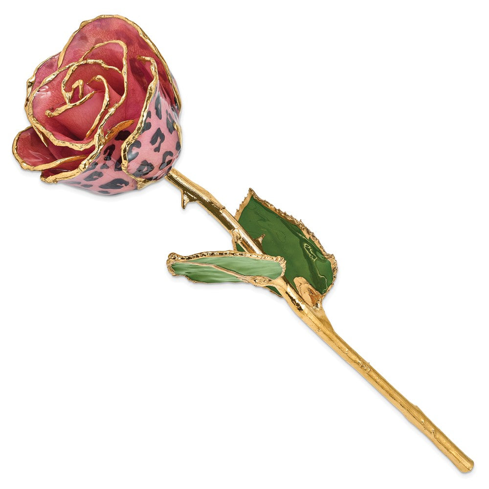 GR Lacquer Dipped Gold Trimmed Pink and Black Leopard Real Rose