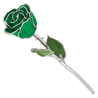 SR Green Lacquer Dipped Silver Trimmed Real Rose