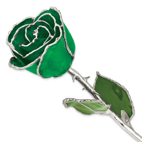 SR Green Lacquer Dipped Silver Trimmed Real Rose