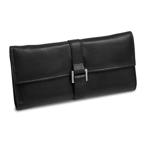 JP Black Leather Snap Buckle Jewelry Wallet with Removable Zippered Pouch