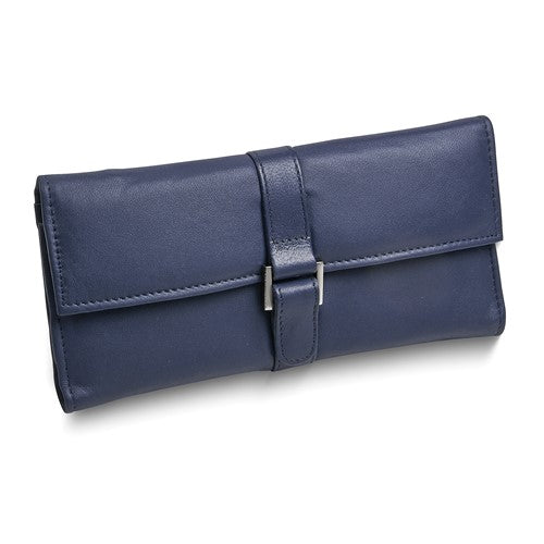 JP Blue Leather Snap Buckle Jewelry Wallet with Removable Zippered Pouch