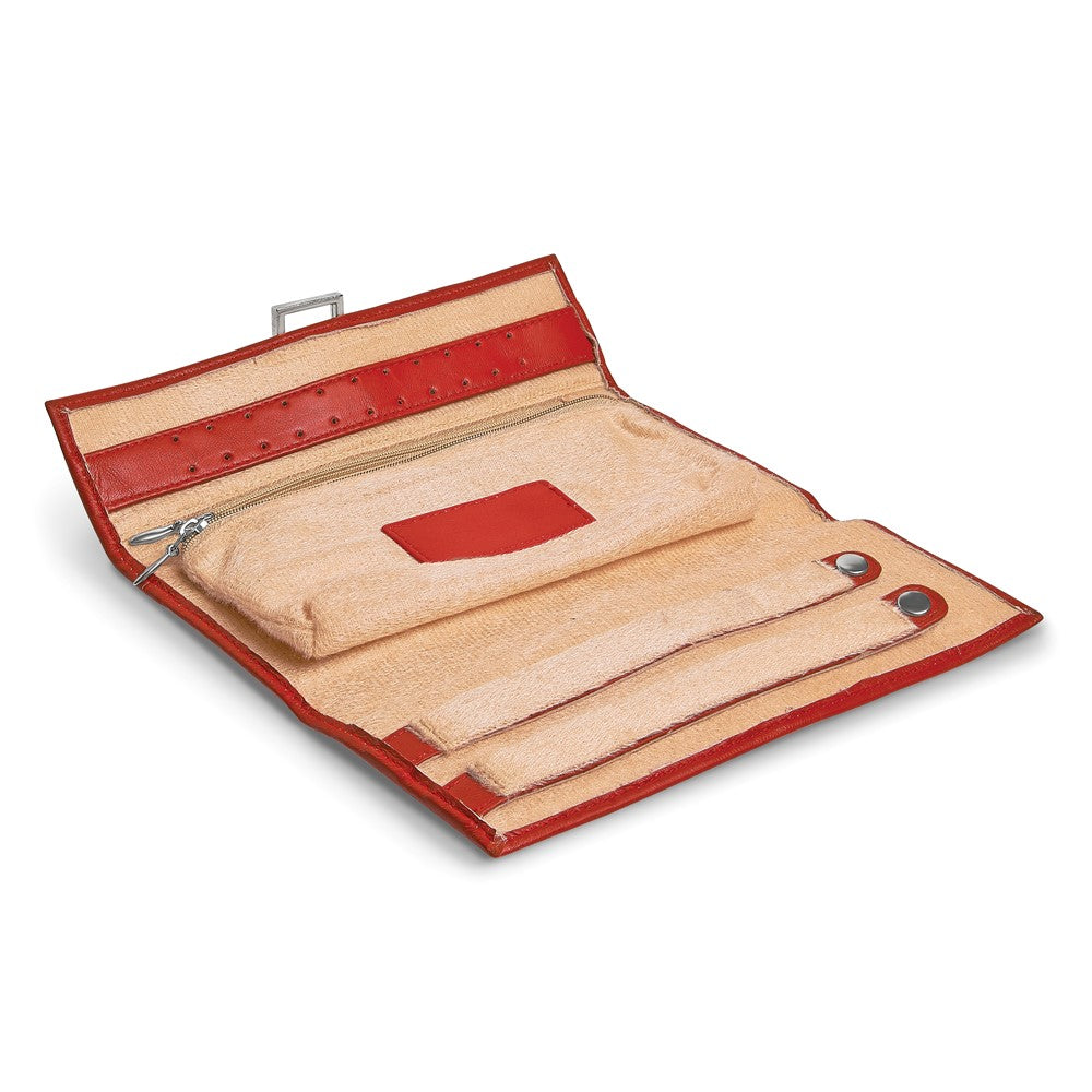 JP Red Leather Snap Buckle Jewelry Wallet with Removable Zippered Pouch