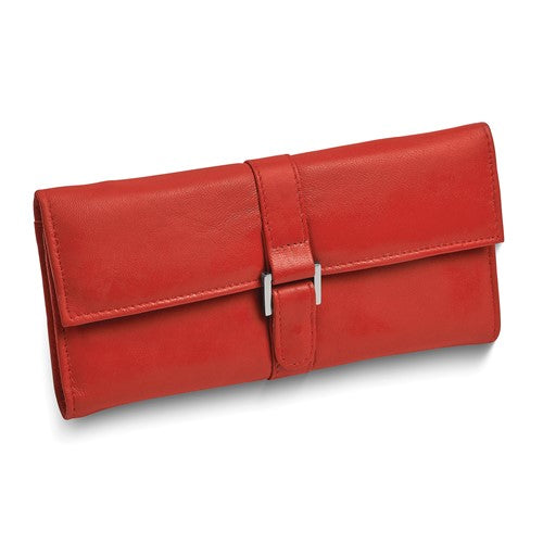 JP Red Leather Snap Buckle Jewelry Wallet with Removable Zippered Pouch