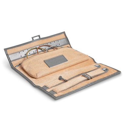 JP Silver Leather Snap Buckle Jewelry Wallet with Removable Zippered Pouch