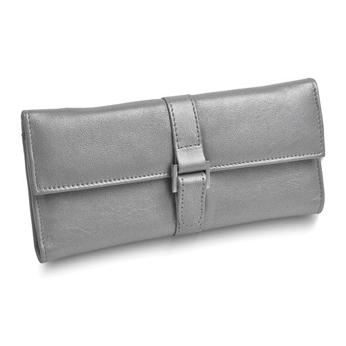 JP Silver Leather Snap Buckle Jewelry Wallet with Removable Zippered Pouch