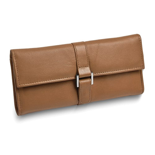 JP Tan Leather Snap Buckle Jewelry Wallet with Removable Zippered Pouch