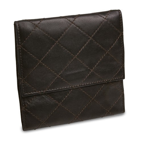 JP Black Leather Satin Lined Magnetic Closure Quilted Jewelry Folder