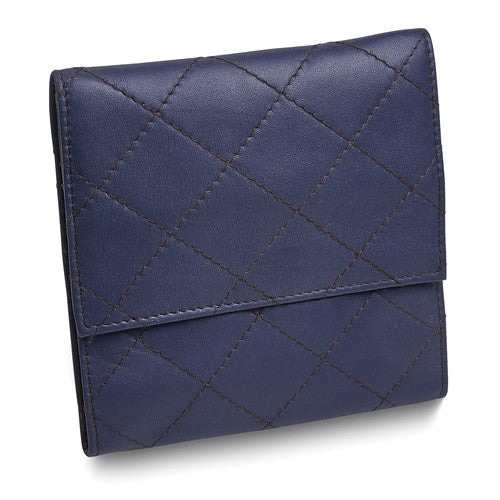 JF Blue Leather Satin Lined Magnetic Closure Quilted Jewelry Folder