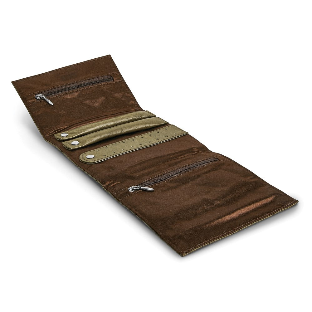 JF Pewter Leather Satin Lined Magnetic Closure Quilted Jewelry Folder