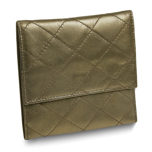 JF Pewter Leather Satin Lined Magnetic Closure Quilted Jewelry Folder