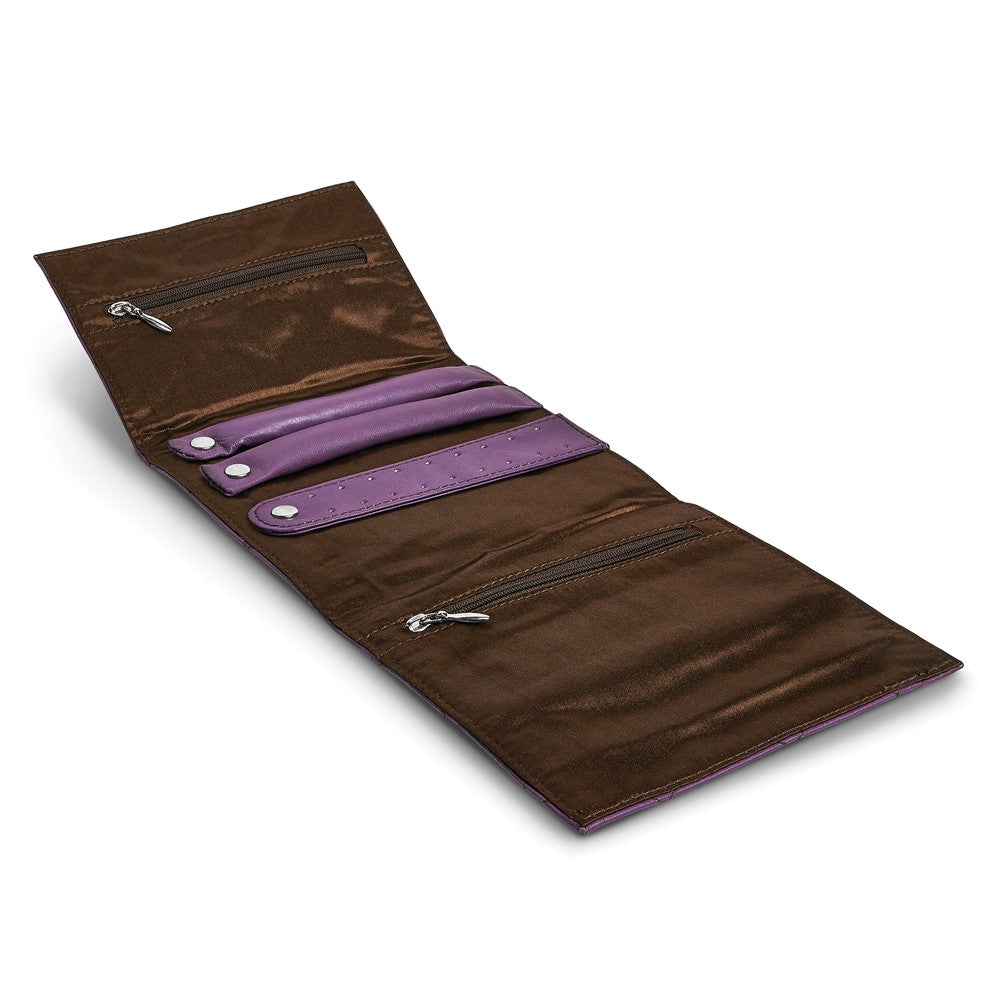 JF Purple Leather Satin Lined Magnetic Closure Quilted Jewelry Folder
