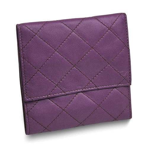 JF Purple Leather Satin Lined Magnetic Closure Quilted Jewelry Folder
