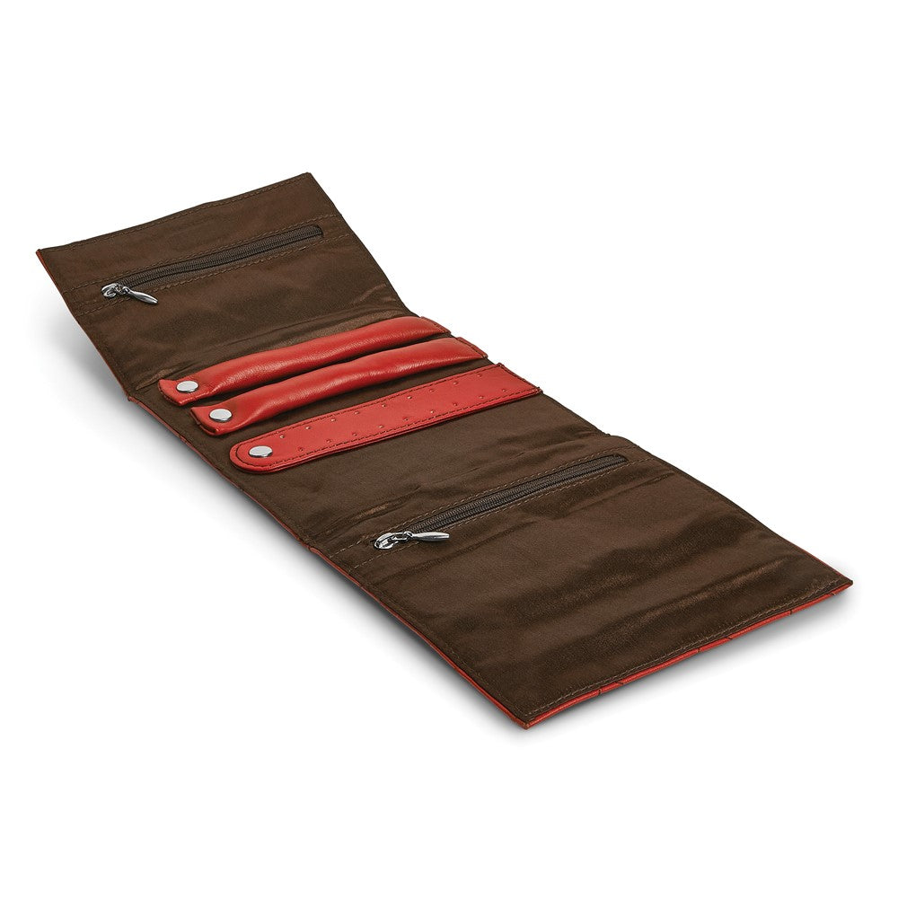 JF Red Leather Satin Lined Magnetic Closure Quilted Jewelry Folder