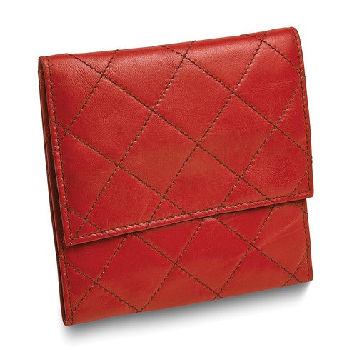 JF Red Leather Satin Lined Magnetic Closure Quilted Jewelry Folder