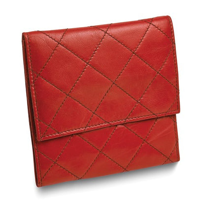 JF Red Leather Satin Lined Magnetic Closure Quilted Jewelry Folder
